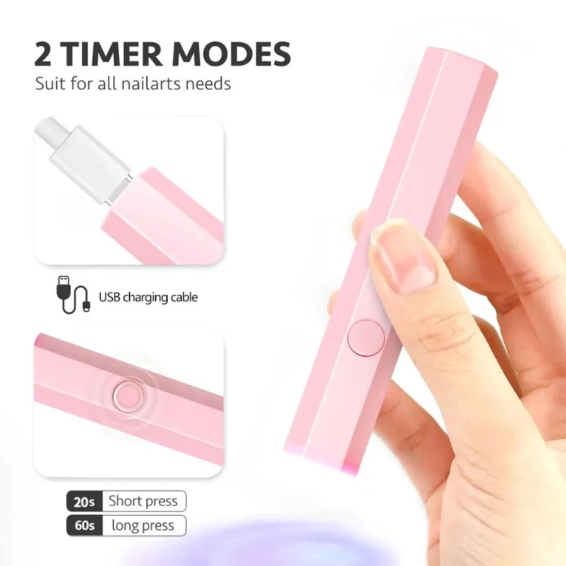 Lâmpada Portátil de Mão Mini para Unhas para Todo Verniz Gel Secagem Rápida Máquina Secadora de Unhas USB Lâmpada UV LED para Unhas Mini Caneta Lanterna