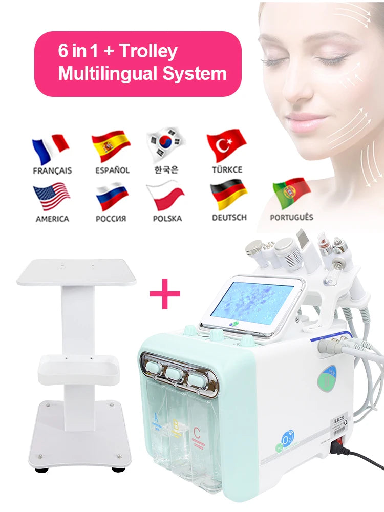 Máquina Dermabrasão Hidrogénio Oxigénio 7 em 1 - Limpeza Profunda Jato Água Diamante Facial