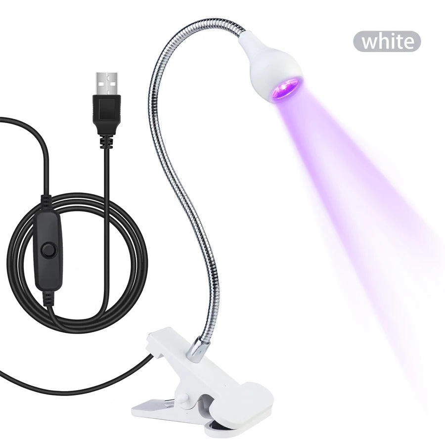 Lâmpada de Cura de Gel UV para Unhas 5W, Luz UV LED com Clipe e Tubo Flexível, Secador de Unhas para Verniz Gel