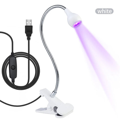 Lâmpada de Cura de Gel UV para Unhas 5W, Luz UV LED com Clipe e Tubo Flexível, Secador de Unhas para Verniz Gel