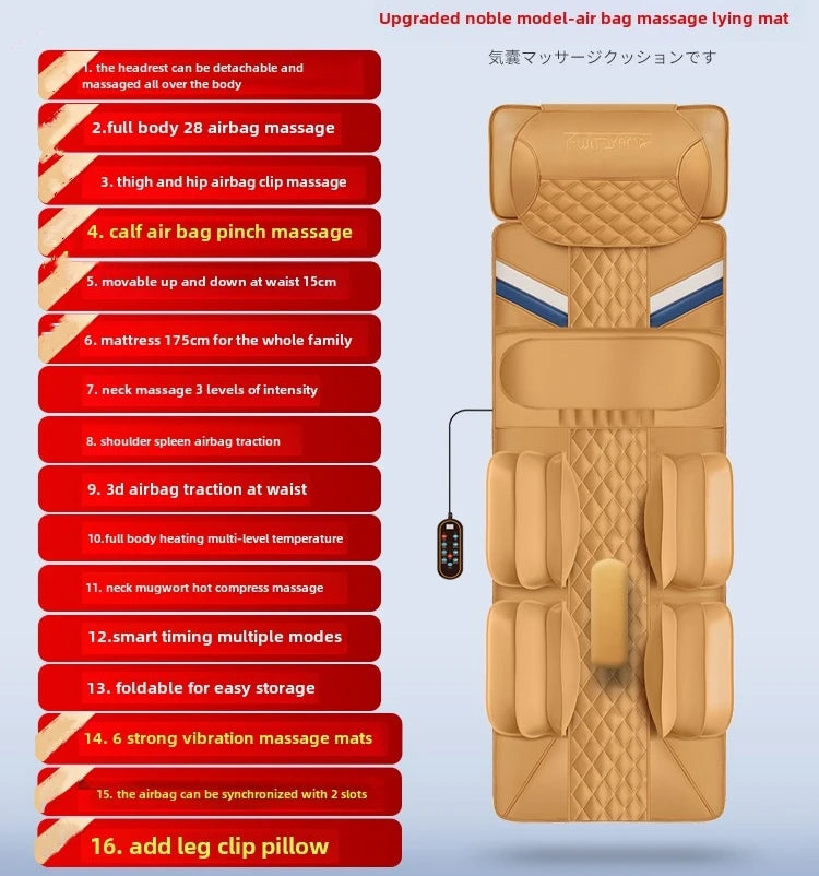 Upgrade Large Area Vibration Airbag Swing Heated Neck Massager Full Body Massage Mat Mattress Traction Lumbar with Remote Contro