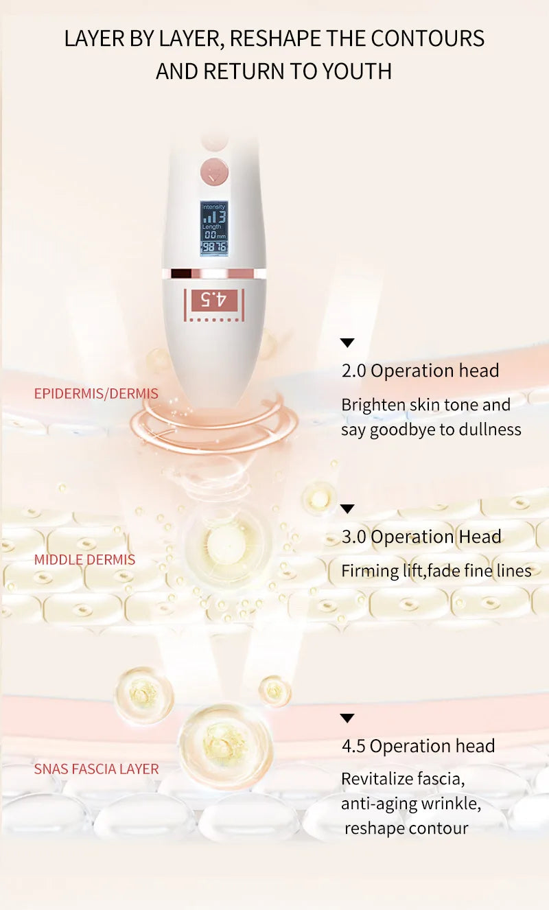 Máquina HIFU Lifting Facial Uso Doméstico - Rejuvenescimento Firmeza Remoção Rugas Anti-Envelhecimento