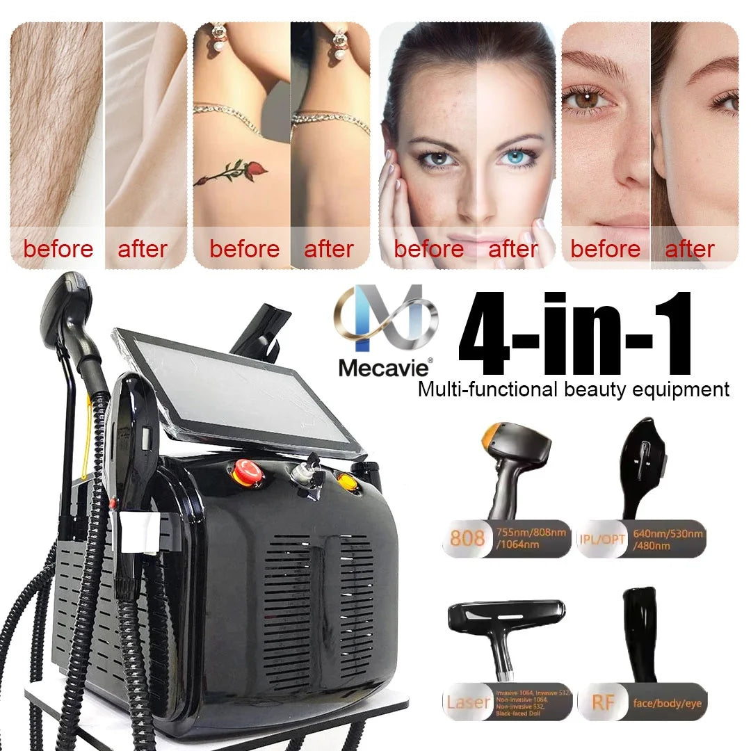 Máquina Laser 4 em 1 - Diodo Pico 808nm Peeling Carbono RF IPL Remoção Tatuagens