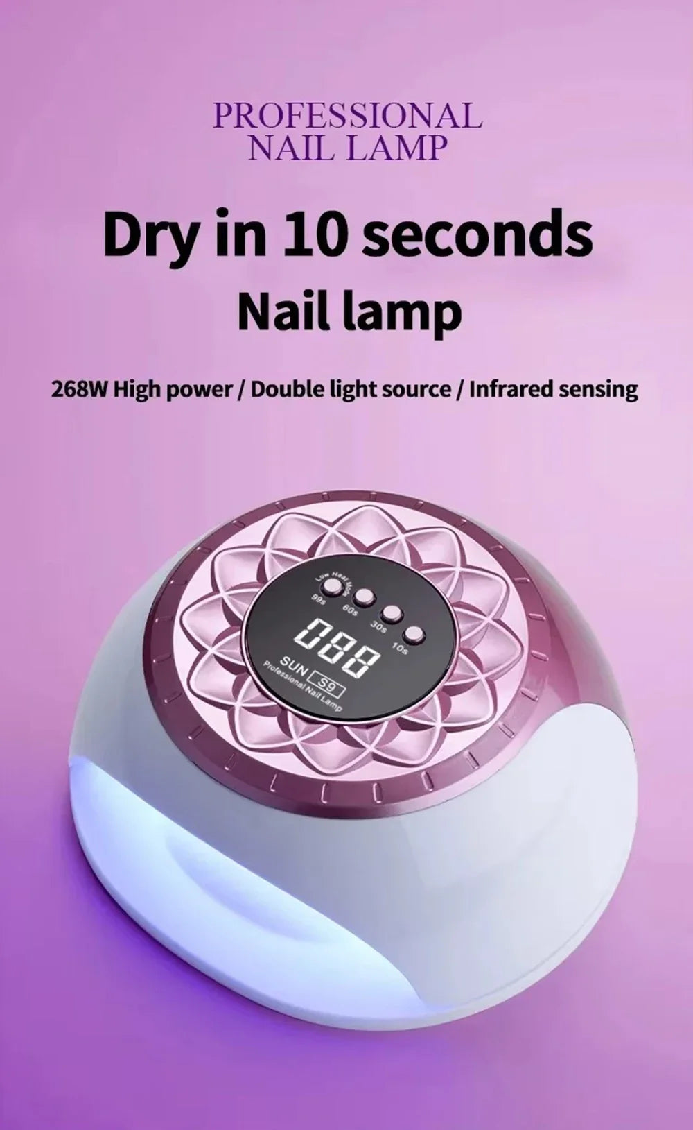 Lâmpada de Secagem de Unhas UV LED 268W Profissional Luz Secadora de Arte de Unhas UV para Unhas de Gel 57 Contas Lâmpada de Cura Rápida de Verniz Gel UV