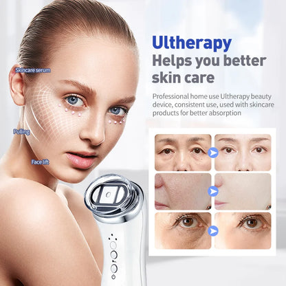 Mini Máquina HIFU Facial para Mulheres - Rejuvenescimento Profissional Queixo Pescoço Olhos Anti-Envelhecimento Aquecimento Portátil
